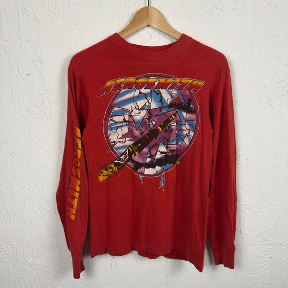 Vintage 80s Aerosmith Band Tee Red Tour Shirt Size M Rock Music Single Stitch - Picture 1 of 8